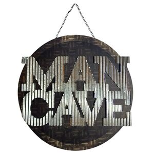 MAN CAVE Sign Plaque Corrigated Metal Wood Dad Husband Garage Classic 10" Round